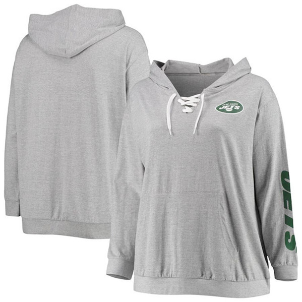 Women's New York Jets Heathered Gray Lace-Up Pullover Hoodie